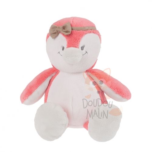  daisy et coco peluche pingouin rose beige noeud 